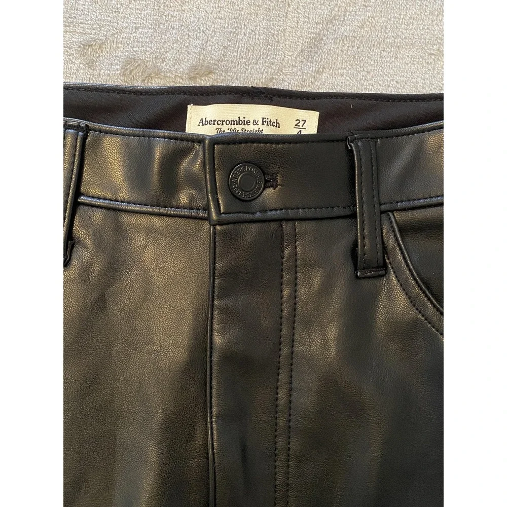 Abercrombie‎ & Fitch Faux Leather Pants Sz 4 Black 90s Straight Punk Rock Edgy